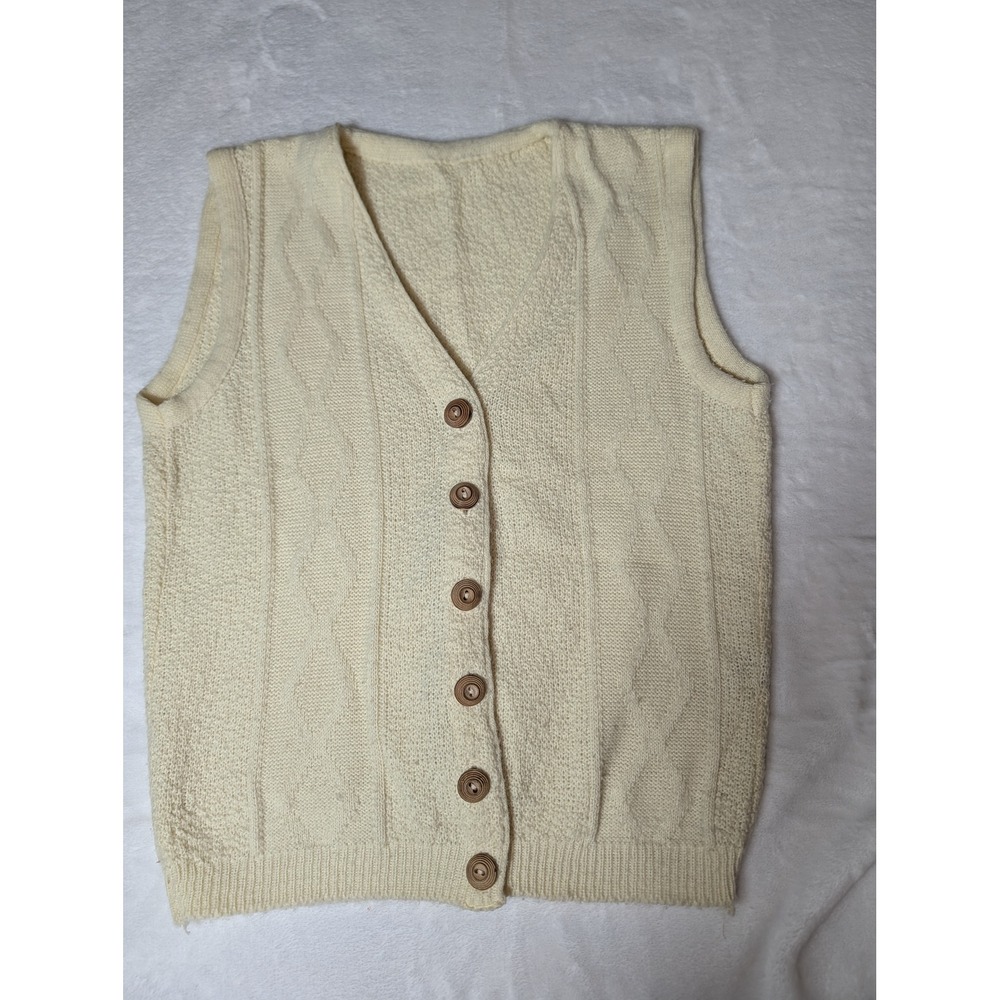 Vintage Orlon Cream Knit Cardigan Vest Kids V-Neck Grandpacore Preppy Ivory
